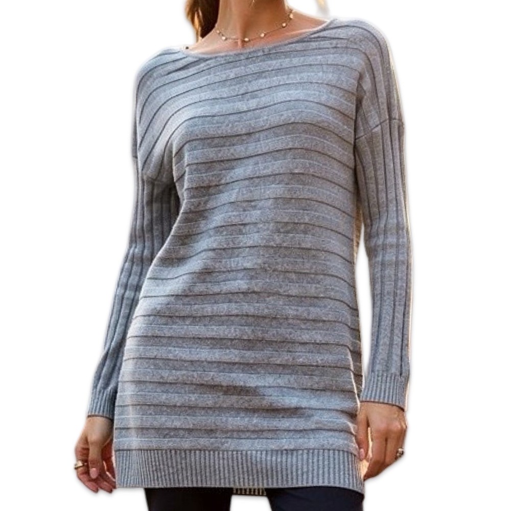 Barbour Knit Sweater Women Medium Gray Ribbed Cotton Pullover Lightweight Casual - Picture 3 of 17